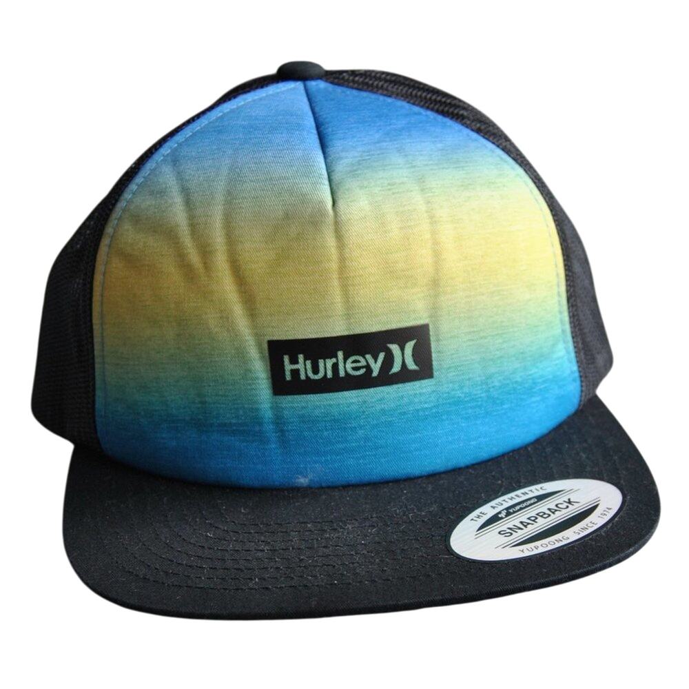 Hurley Black w/ Blue & Yellow Gradient Design Snapback Trucker Hat